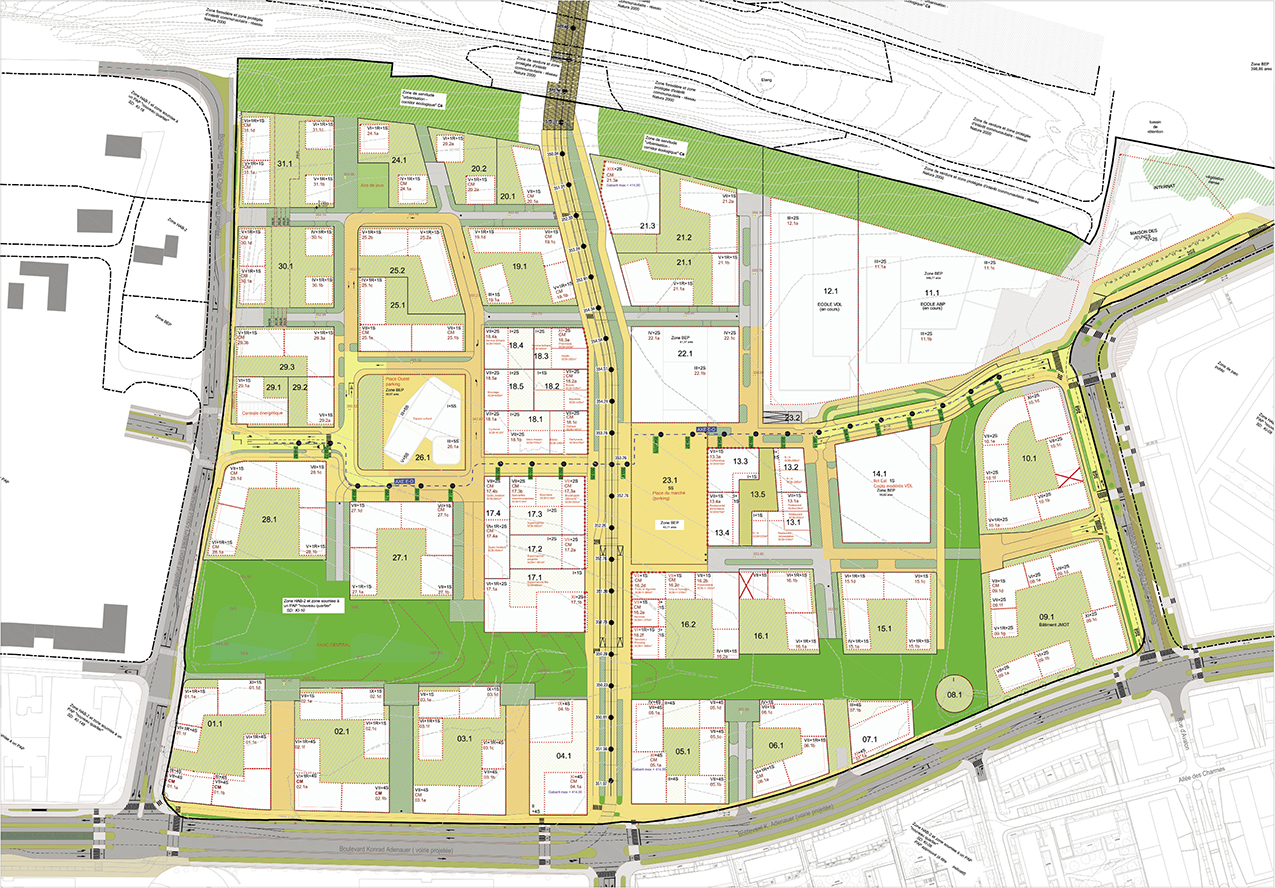 Concept urbanistique intégré sur le site ‘Laangfur’,Luxembourg-KirchbergLauréat consultationActuellement en cours d’élaboration Fabeck Architectes ARCHITECTURE URBANISME